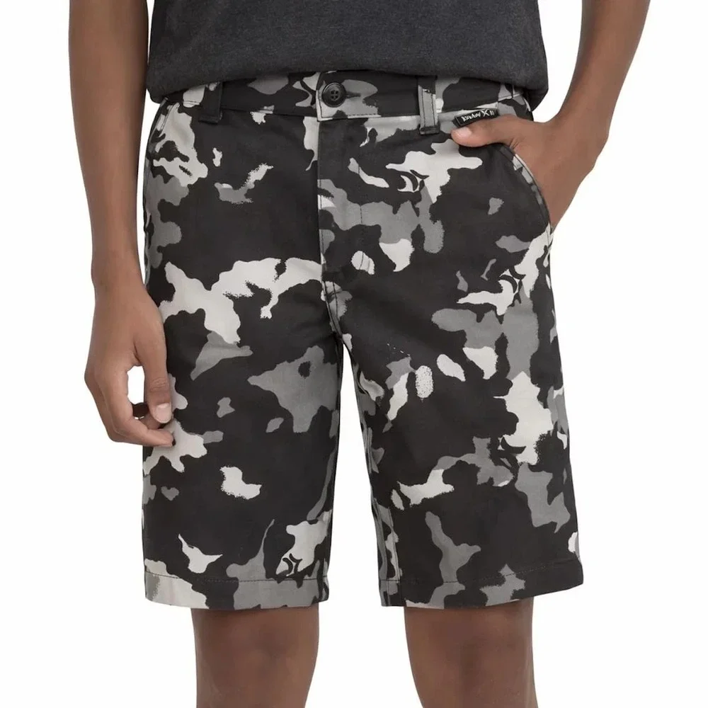 Hurley Boys Youth Hybrid Shorts, Black / Gray Camo, Small 7/8, New